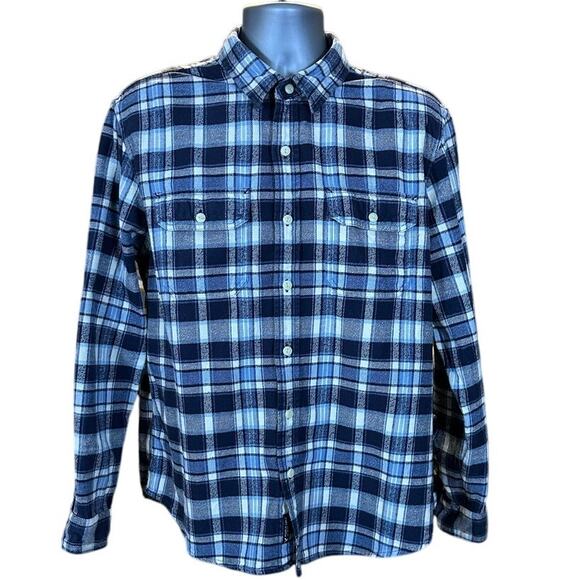 American Eagle Outfitters Blue and White Checked Flannel Button Down Size XL - Picture 1 of 7